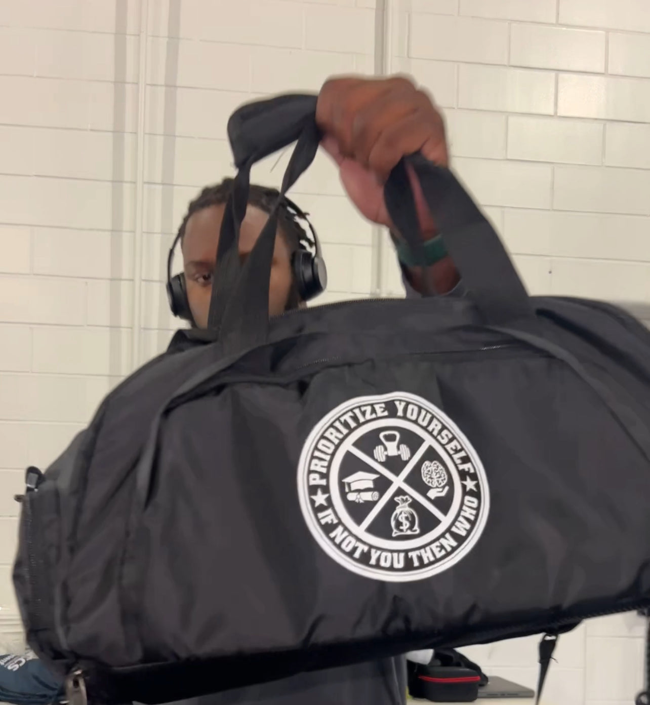 Prioritize yourself gym duffel bag
